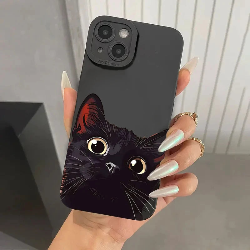 Cute Black Cat Silicone Case for iPhone 17 16 15 14 13 12 Pro Max