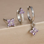 3PCS Gold Plated Lightning Flower Chain Drop Earrings Zircon Dangle