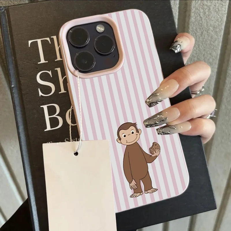 Striped Biscuit Monkey Lychee Case for iPhone 17 16 15 14 Pro Max