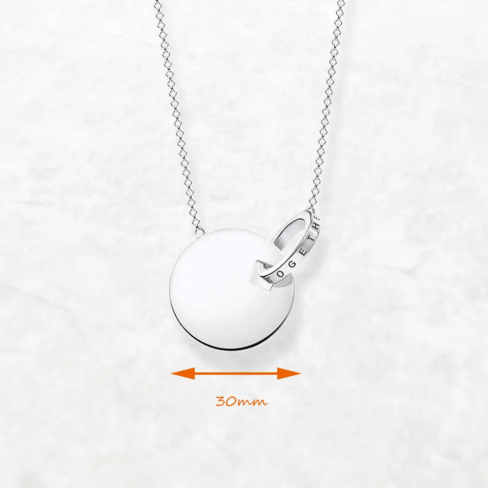 Together Forever Round Disc Necklace & Earring Set 925 Sterling Silver Gift