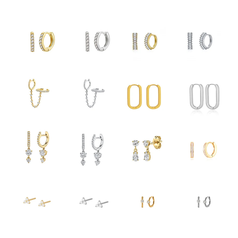 2022 Stainless Steel Zircon Square Chain Hoop Earrings Small Pendant