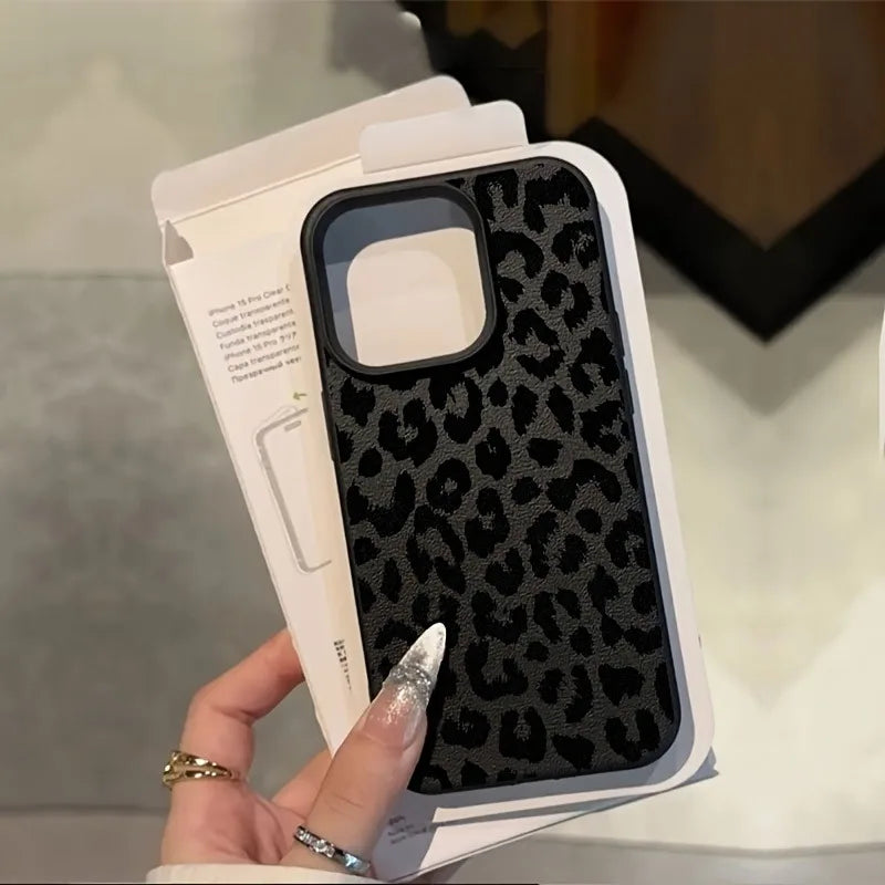 Black Leopard Print Lychee Case for iPhone 17 16 15 14 13 Pro Max