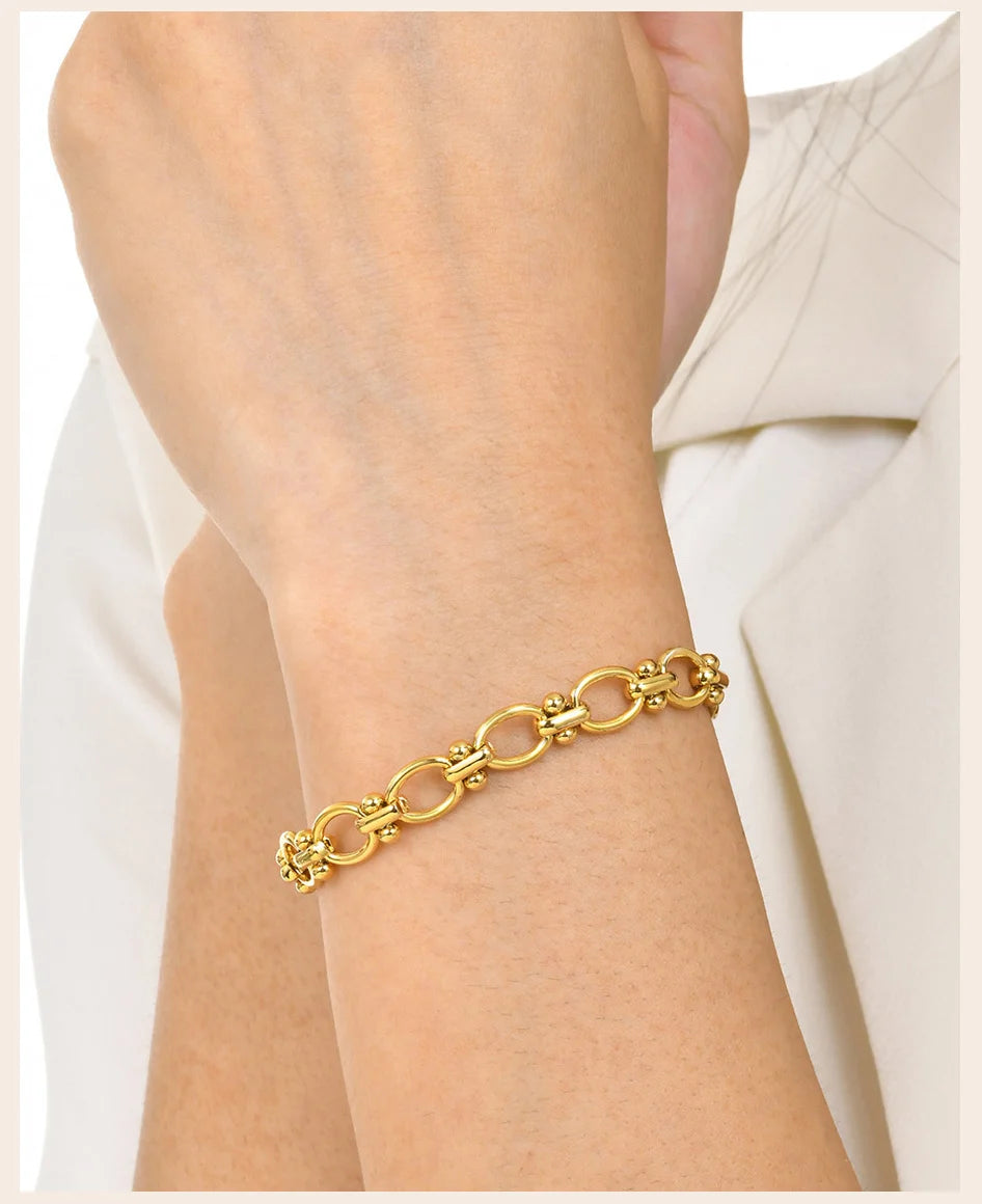 18k Gold Plated Chunky Oval Link Chain Bracelets for Women Thick Stainless Steel Jewelry