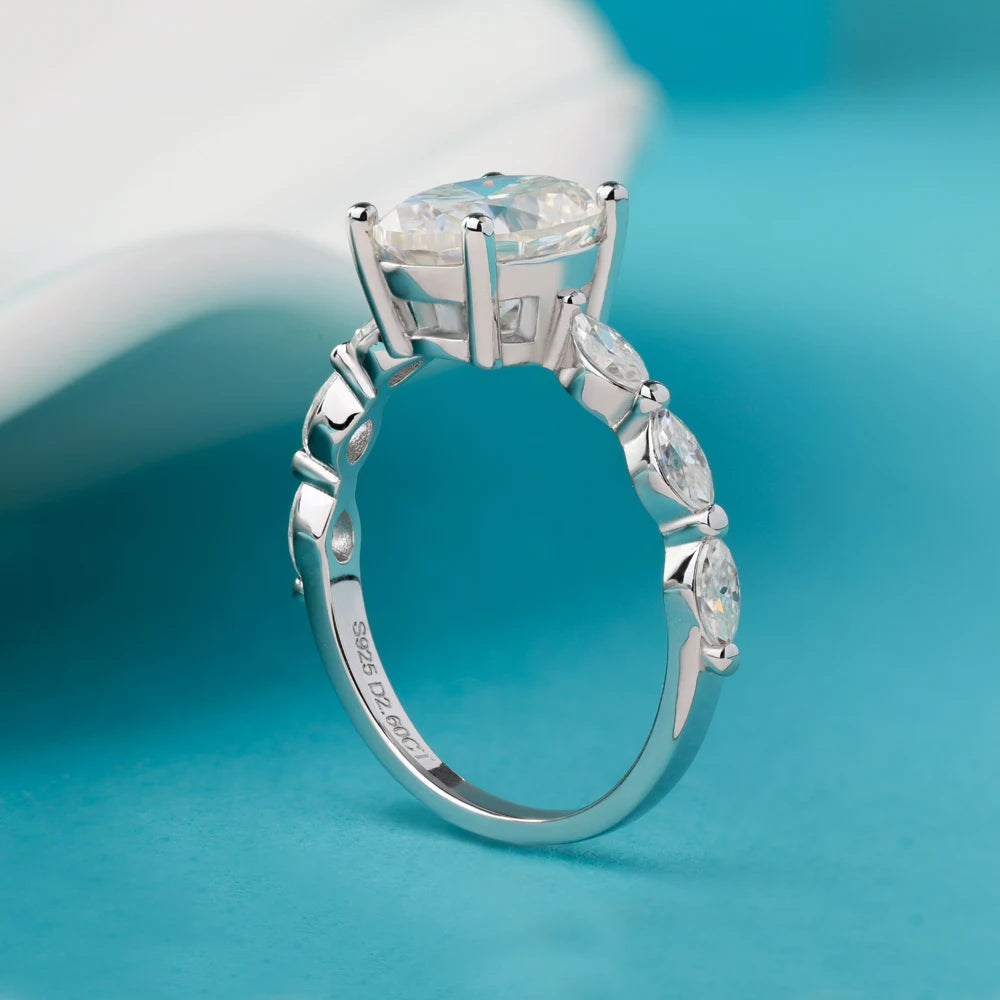 2CT Full Moissanite Engagement Ring Oval Marquise Cut Diamond 925 Sterling Silver GRA Certified