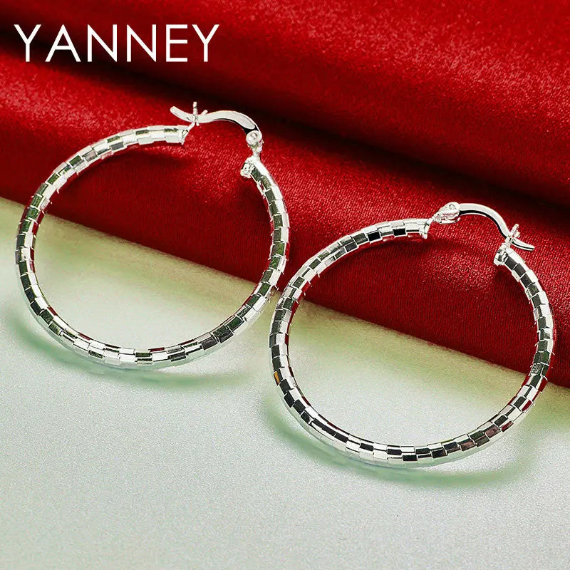 925 Sterling Silver 40mm Round Hoop Earrings Women Engagement Fashion Gift
