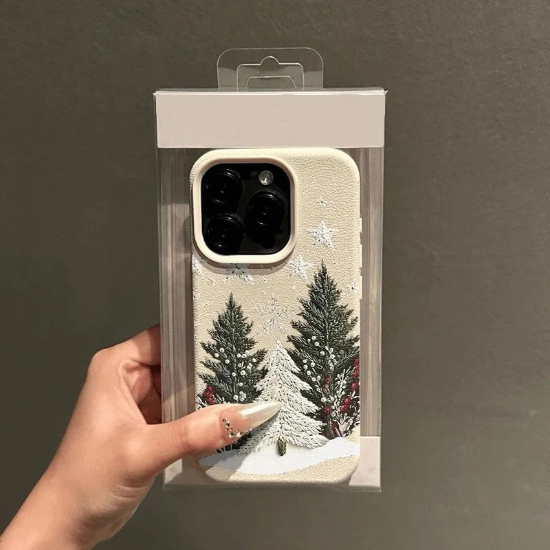 Christmas Tree Lychee Case for iPhone 17 16 15 14 13 12 Pro Max