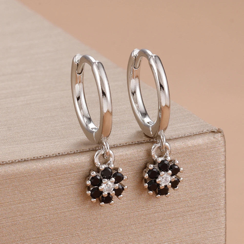 Exquisite Colourful Crystal Flower Hoop Earrings Stainless Steel