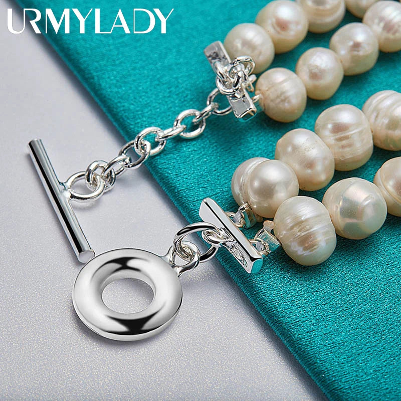 Natural Freshwater Pearl Chain Bracelet 20cm 925 Sterling Silver Wedding Gift