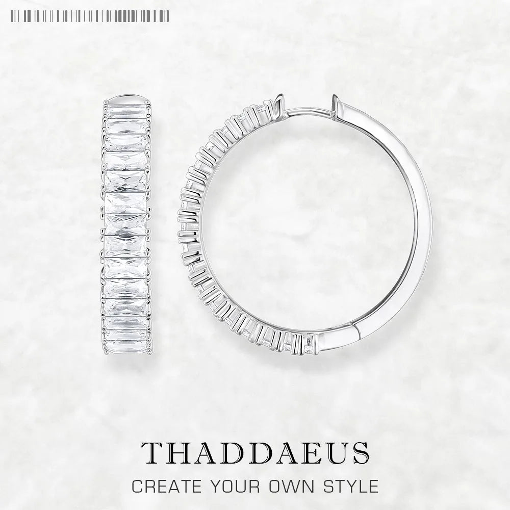 White Stones Pave Creole Hinged Hoop Earrings 925 Sterling Silver
