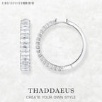 White Stones Pave Creole Hinged Hoop Earrings 925 Sterling Silver