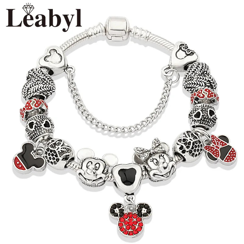 Pink Crystal Bead Charm Bracelet Colourful Enamel Handmade DIY Jewellery