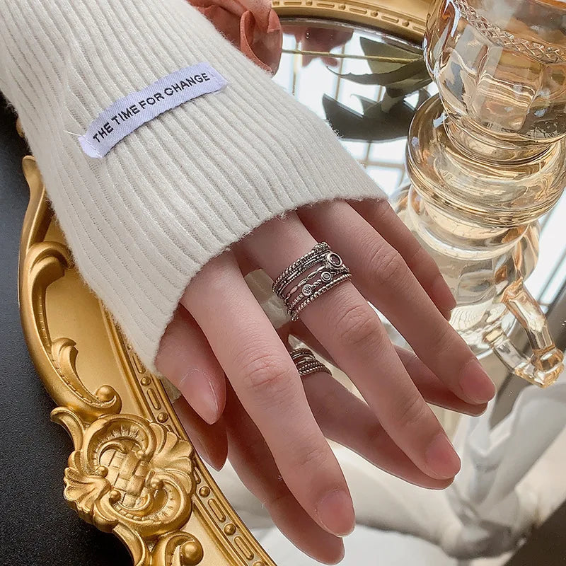 925 Sterling Silver Retro Irregular Adjustable Ring Couple Engagement Luxury Accessory