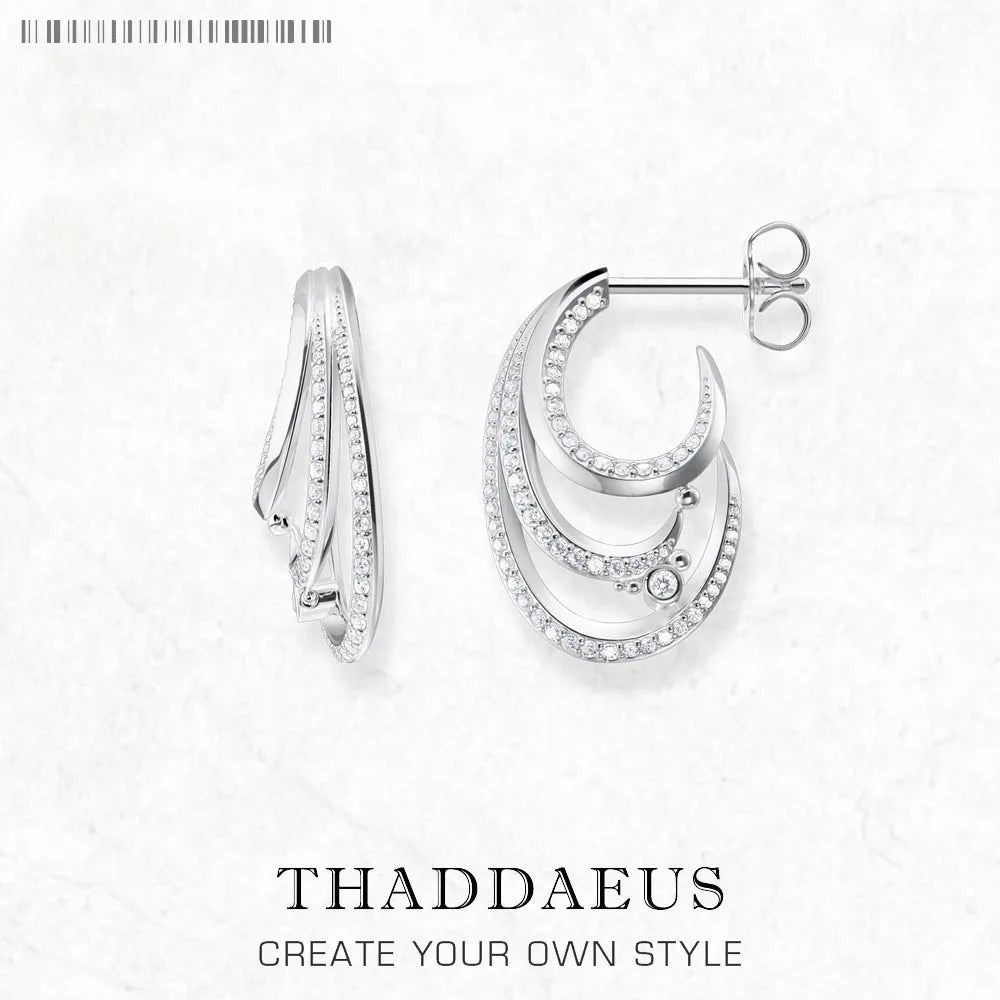 White Stones Wave Hoop Earrings 925 Sterling Silver Trendy Gift