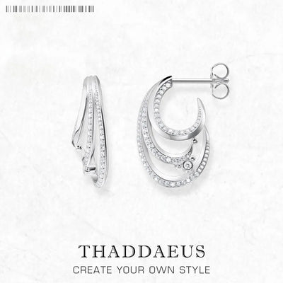 White Stones Wave Hoop Earrings 925 Sterling Silver Trendy Gift