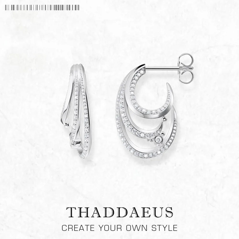 White Stones Wave Hoop Earrings 925 Sterling Silver Trendy Gift