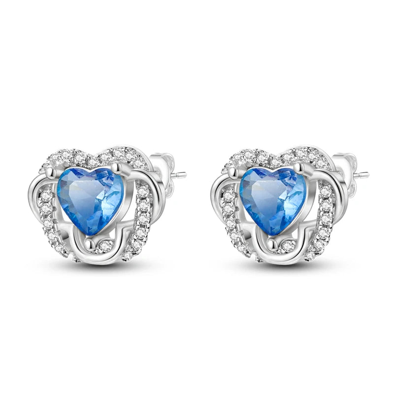 925 Sterling Silver Romantic Pink Love Heart Stud Earrings Birthday Gift