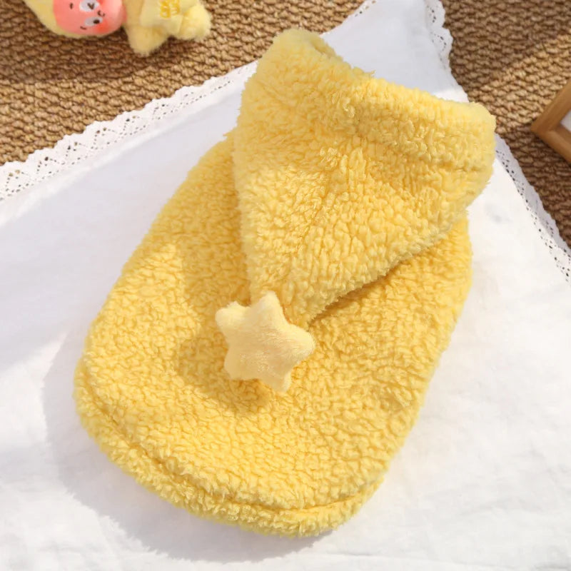 Cozy Fleece Pet Hoodie Vest - New Style Warm Plush Dog Cat Jacket, Winter Clothes for Small Animals with Hood, Cute Costume