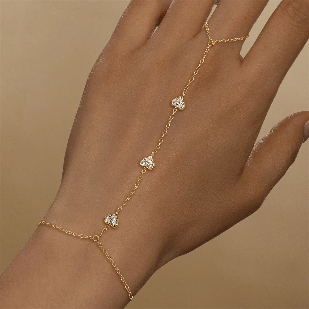 AIDE 100% Plata 925 Sterling Silver Full Zircon Round Bezel Sparking Diamond Hand Chain Bracelet For Women Rings Pulseras Jewel
