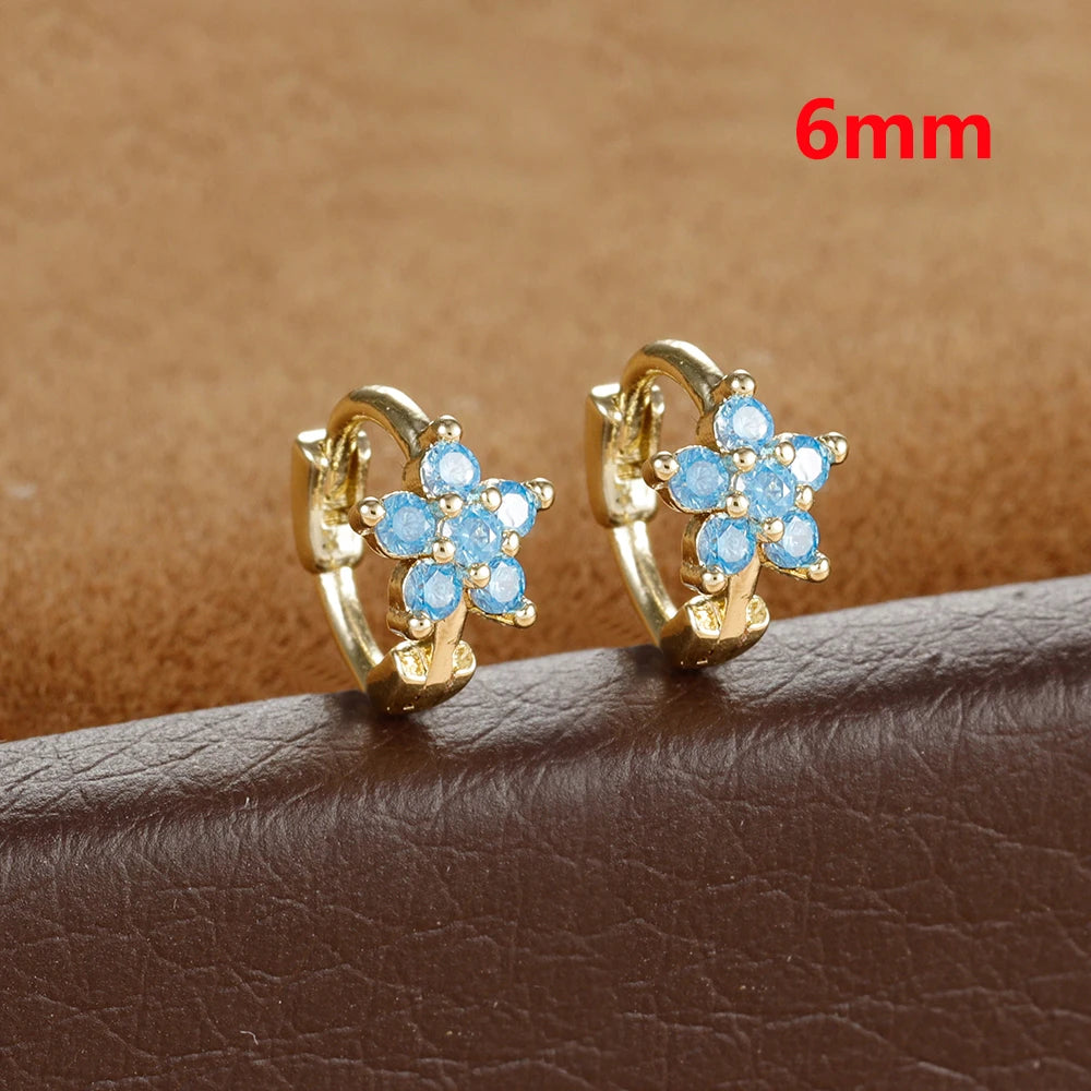 2PCS Huggies Hoop Earrings Stainless Steel Crystal Zirconia Flower