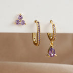 3PCS Waterdrop Shape Zircon Hoop Earrings Triangle Flower Studs