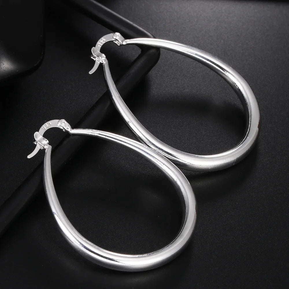 925 Sterling Silver 41mm Smooth Big Hoop Earrings Women Party Wedding Gift