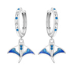 925 Sterling Silver Blue Devil Fish Hoop Earrings Anniversary Jewellery Gift