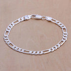 6mm Solid Chain Bracelet 20cm 925 Sterling Silver Men Women Wedding Gift