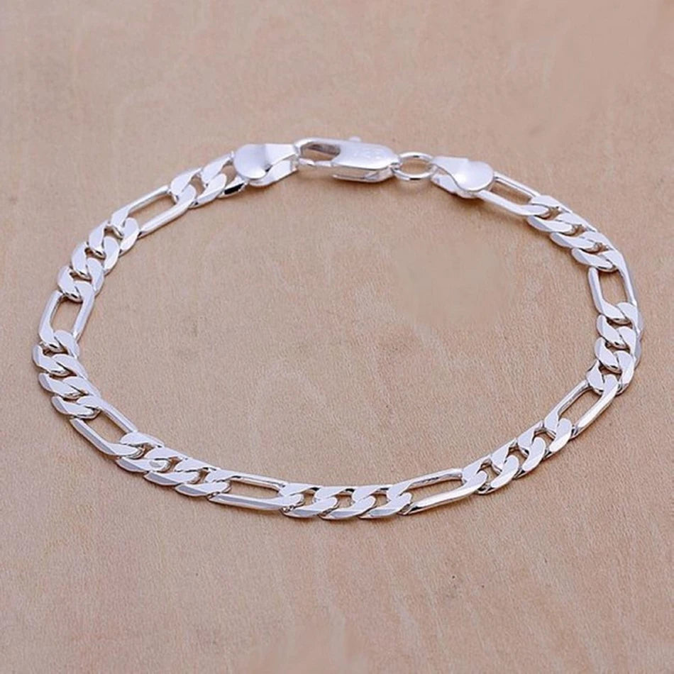 6mm Solid Chain Bracelet 20cm 925 Sterling Silver Men Women Wedding Gift