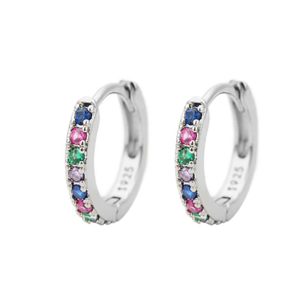 2PCS Stainless Steel Minimal Hoop Earrings Zirconia Small Huggie Thin