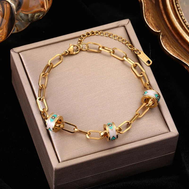 Gold Colour Multilayer Stainless Steel Charm Bracelet Men Women Bangle