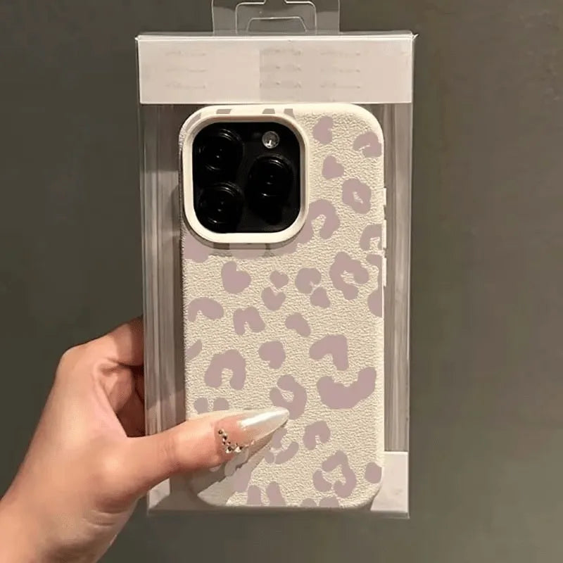 Pink Leopard Print Lychee Case for iPhone 17 16 15 14 13 Pro Max