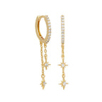 New Stainless Steel Cubic Zirconia Chain Hoop Earring Star Moon