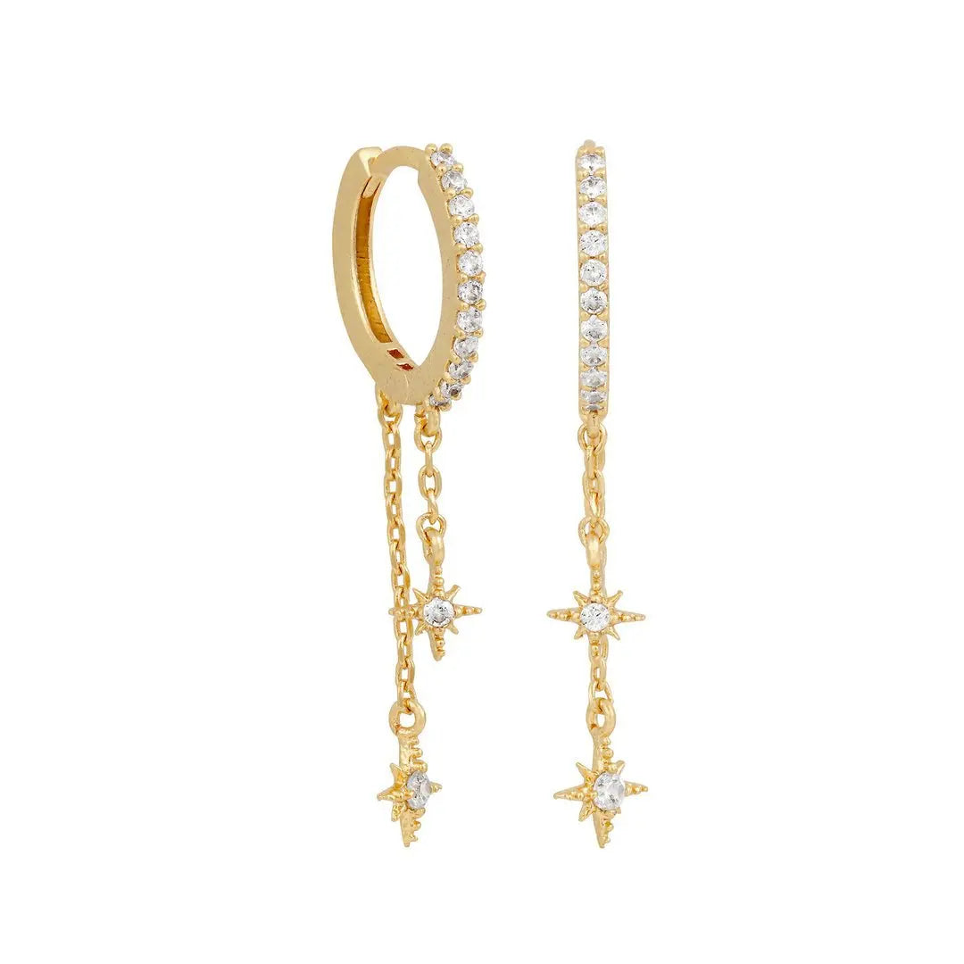 New Stainless Steel Cubic Zirconia Chain Hoop Earring Star Moon
