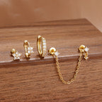 4PCS French Design Tassel Chain Pendant Hoop Earrings Set Zircon Stud