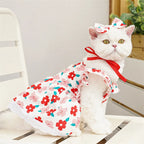 Sweet Bow Dog Cat Dress Set, Floral Lace Party Dress with Bow Tie, Cute Photoshoot Outfit for Small Medium Pets, Special Occasio