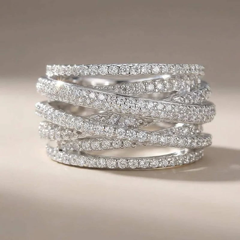 925 Sterling Silver Classic Vintage Line Wrap Zircon Ring Party Luxury Fashion Hot Sales