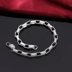Classic Long Square Chain Bracelet 925 Sterling Silver Men Women Wedding