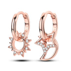 925 Sterling Silver Star Moon Sun Tassel Versatile Hoop Earrings Fine Gift