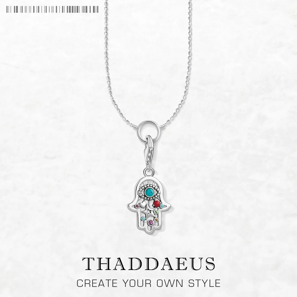 Hand of Fatima Charm Necklace 925 Sterling Silver Bohemia Men Women Gift