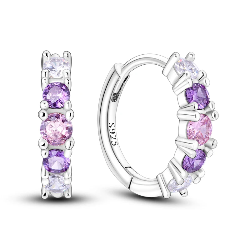 925 Sterling Silver Purple Inlaid Stone Versatile Hoop Earrings Birthday Gift
