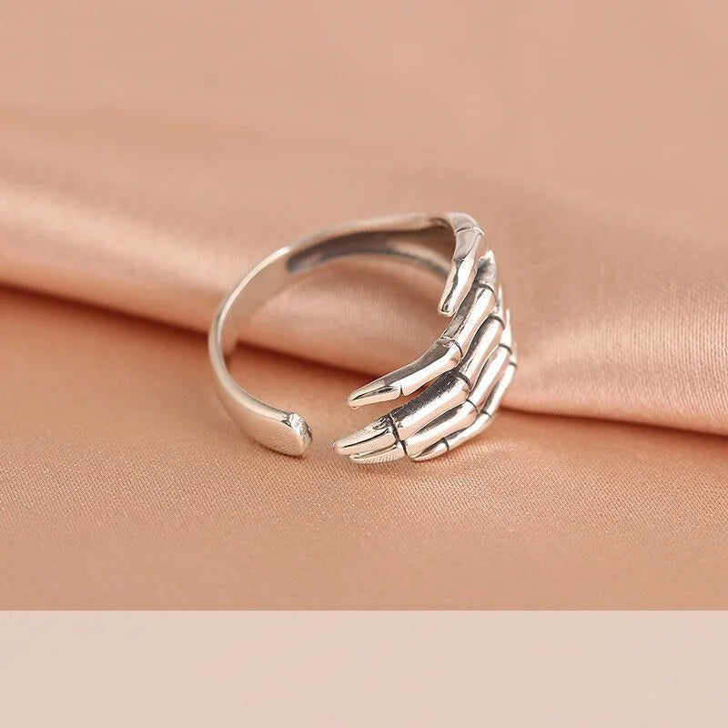 925 Sterling Silver Skeleton Hand Adjustable Ring Wedding Vintage Jewellery Wholesale
