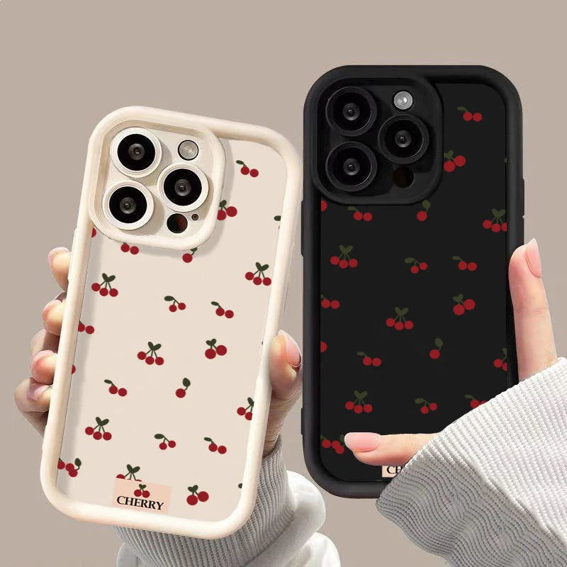 Small Cherry Pattern Case for iPhone 17 16 15 14 13 12 11 Pro Max XR XS Mini