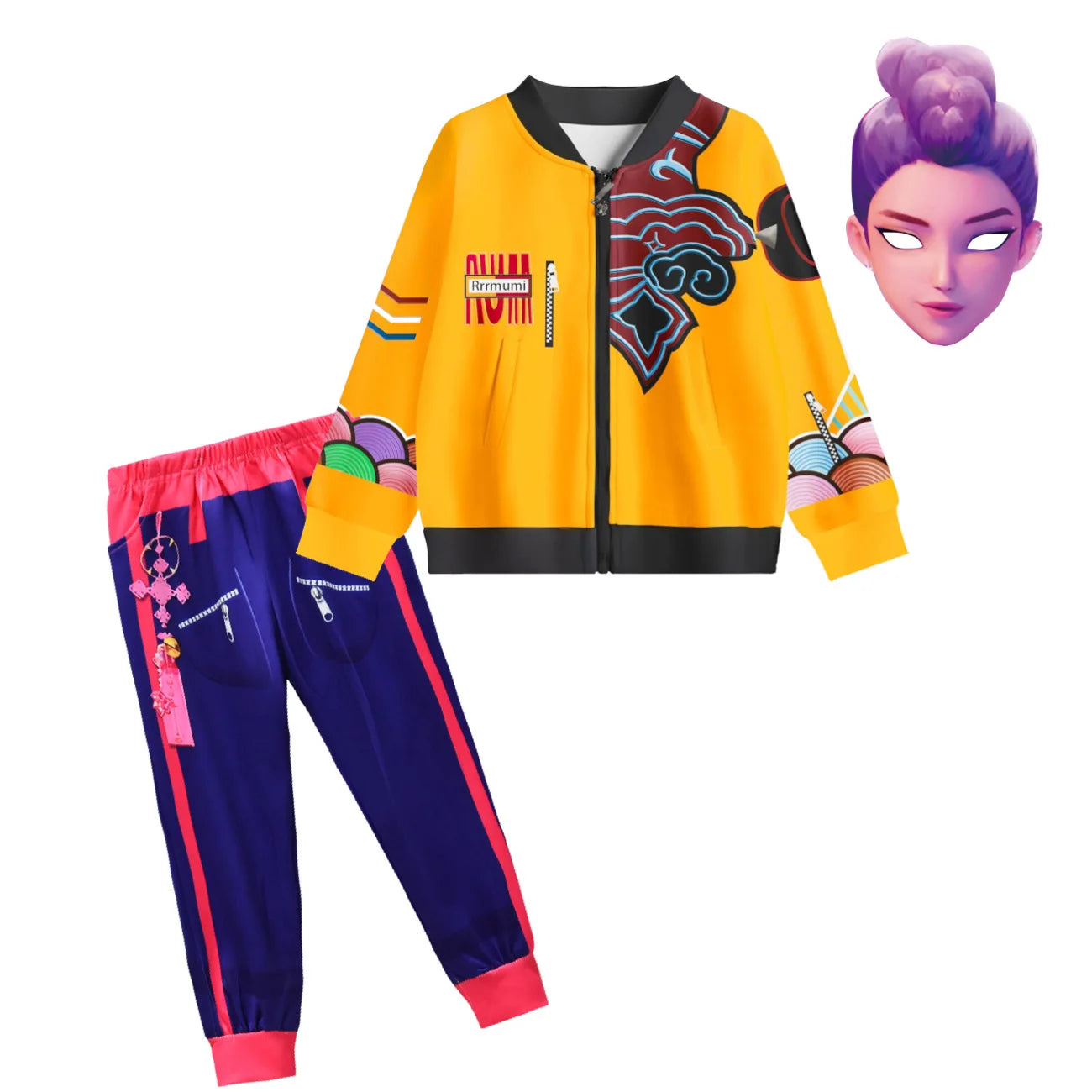 Girls Kpop Demon Hunters Rumi Cosplay Costume Coat & Pants 2PC Halloween Suit
