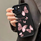 Pink Butterfly Silicone Case for iPhone 17 16 15 14 13 12 11 Pro Max Plus