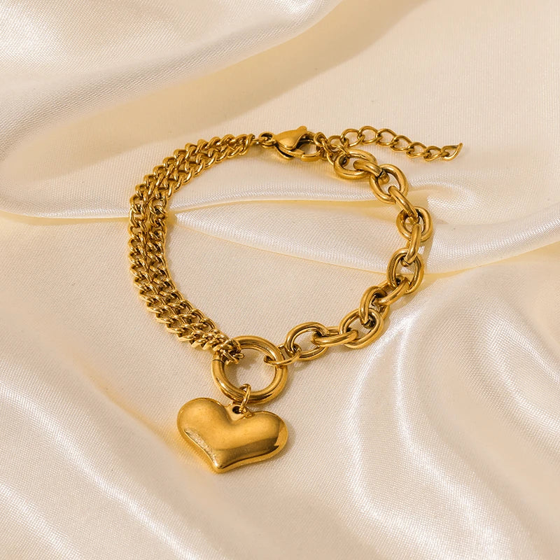 Gold Colour Multilayer Stainless Steel Charm Bracelet Men Women Bangle