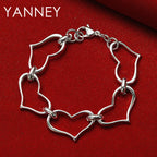 925 Sterling Silver 8-inch Heart Bracelet Women Wedding Party Jewellery Gift