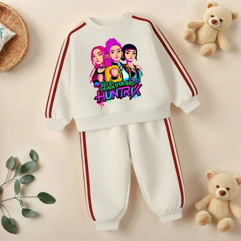 K-pop Girls Spring Clothing Set Hoodie and Side Stripe Trousers Tracksuit