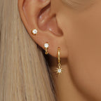 3PCS Gold Colour Star Earrings Set Zircon Pendant Stainless Steel