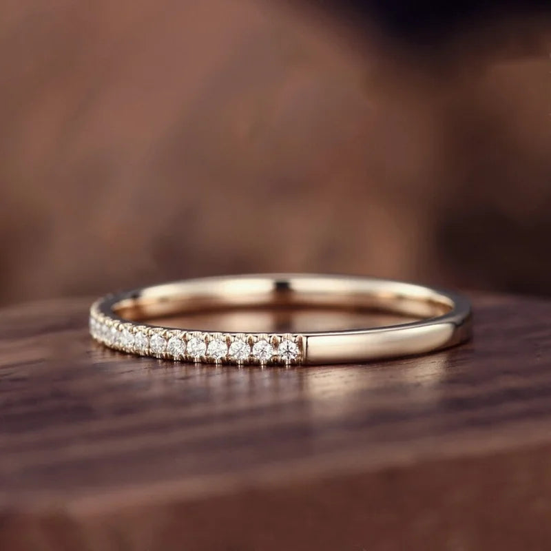 Trendy Half Eternity Moissanite Wedding Band for Women 925 Sterling Silver Straight Rings 1.3mm 1.6mm 1.8mm 2.0mm Matching Ring