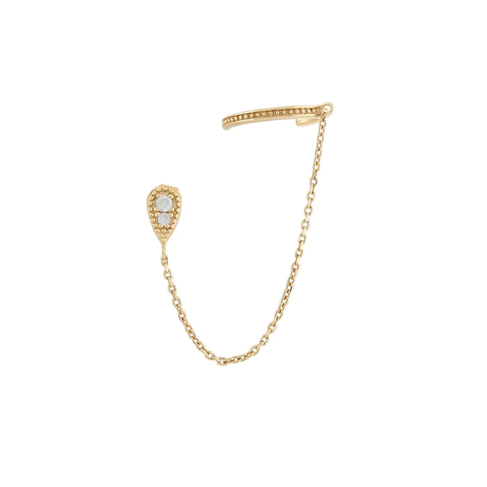 Stainless Steel Gold Colour Chain Dangle Drop Earrings Clip Earring